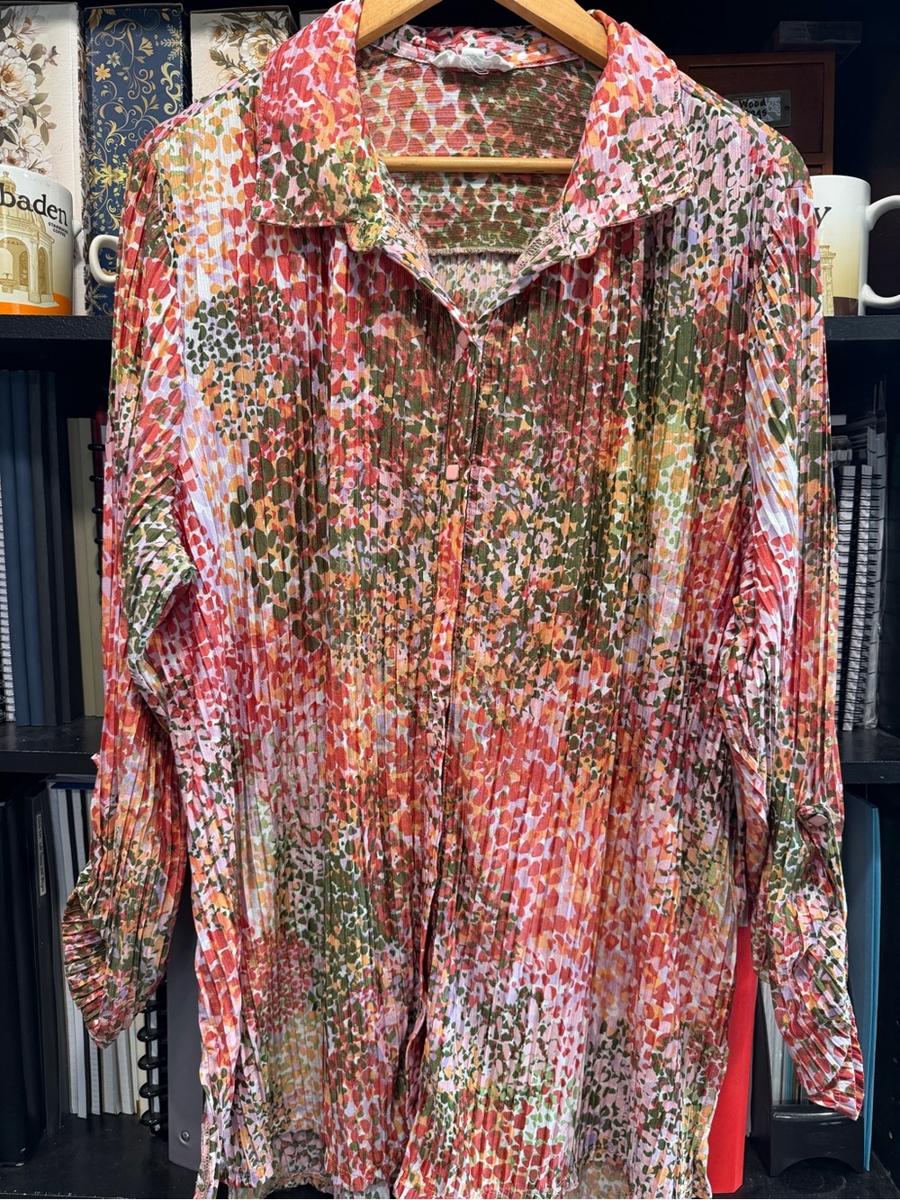 Pleated Floral-Print Button-Down Shirt - Multicolor